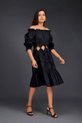 Load image into Gallery viewer, Black Off-shoulder Dress With Waist Cutouts And Pleated Frill Detailing
