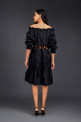 Load image into Gallery viewer, Black Off-shoulder Dress With Waist Cutouts And Pleated Frill Detailing
