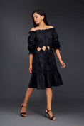 Load image into Gallery viewer, Black Off-shoulder Dress With Waist Cutouts And Pleated Frill Detailing
