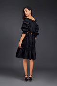 Load image into Gallery viewer, Black Off-shoulder Dress With Waist Cutouts And Pleated Frill Detailing
