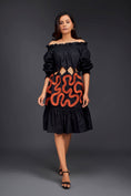 Load image into Gallery viewer, Black Off-Shoulder Dress With Waist Cutouts And Pleated Frill Detailing
