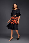Load image into Gallery viewer, Black Off-Shoulder Dress With Waist Cutouts And Pleated Frill Detailing
