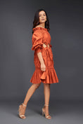 Load image into Gallery viewer, Rust Off-shoulder Dress With Waist Cutouts And Pleated Frill Detailing
