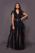Load image into Gallery viewer, Black Multi V Neck Ruffled Dress With Cutwork
