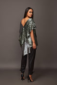 Load image into Gallery viewer, Silver & Green Pleated Metallic Overlap Drape Top
