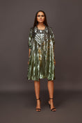 Load image into Gallery viewer, Silver & Green Pleated Metallic Mini Dress With Attached Jacket Look
