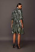 Load image into Gallery viewer, Silver & Green Pleated Metallic Mini Dress With Attached Jacket Look
