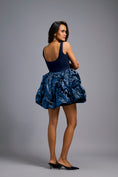 Load image into Gallery viewer, Navy Blue Mini Dress with Shimmer Embroidered Bubble Skirt
