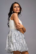 Load image into Gallery viewer, Silver Mini Dress with Shimmer Embroidered Bubble Skirt
