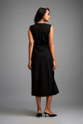 Load image into Gallery viewer, Asymmetrical Black Dress with Ruched Side and Ruffles
