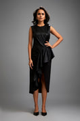 Load image into Gallery viewer, Asymmetrical Black Dress with Ruched Side and Ruffles
