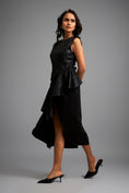 Load image into Gallery viewer, Asymmetrical Black Dress with Ruched Side and Ruffles
