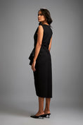 Load image into Gallery viewer, Asymmetrical Black Dress with Ruched Side and Ruffles
