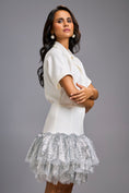 Load image into Gallery viewer, Silver Lapel Jacket Dress with Layered Shimmer Embroidered
