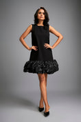 Load image into Gallery viewer, Sleeveless Black Mini Dress with Ruffled Shimmer Hemline
