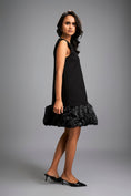 Load image into Gallery viewer, Sleeveless Black Mini Dress with Ruffled Shimmer Hemline
