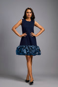 Load image into Gallery viewer, Sleeveless Navy Blue Mini Dress with Ruffled Shimmer Hemline
