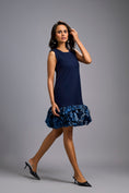 Load image into Gallery viewer, Sleeveless Navy Blue Mini Dress with Ruffled Shimmer Hemline
