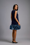 Load image into Gallery viewer, Sleeveless Navy Blue Mini Dress with Ruffled Shimmer Hemline

