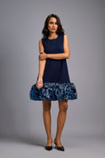 Load image into Gallery viewer, Sleeveless Navy Blue Mini Dress with Ruffled Shimmer Hemline
