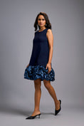 Load image into Gallery viewer, Sleeveless Navy Blue Mini Dress with Ruffled Shimmer Hemline
