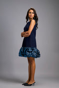 Load image into Gallery viewer, Sleeveless Navy Blue Mini Dress with Ruffled Shimmer Hemline
