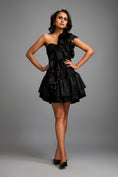 Load image into Gallery viewer, Asymmetrical Black Mini Dress with Dramatic Ruffles and Tiered Skirt
