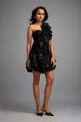 Load image into Gallery viewer, Asymmetrical Black Mini Dress with Dramatic Ruffles and Tiered Skirt
