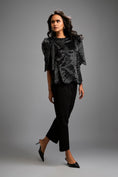 Load image into Gallery viewer, Textured Black Shimmer Top with Sculptural Shoulders and Cropped Pants
