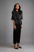 Load image into Gallery viewer, Textured Black Shimmer Top with Sculptural Shoulders and Cropped Pants
