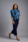 Load image into Gallery viewer, Textured Navy Blue Shimmer Top with Sculptural Shoulders and Cropped Pants

