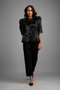 Load image into Gallery viewer, Textured Black Shimmer Top with Sculptural Shoulders and Cropped Pants
