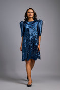 Load image into Gallery viewer, Navy Blue Shimmer Knee-Length Dress with Round Neckline
