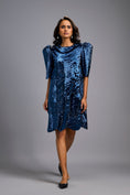 Load image into Gallery viewer, Navy Blue Shimmer Knee-Length Dress with Round Neckline
