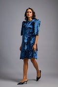Load image into Gallery viewer, Navy Blue Shimmer Knee-Length Dress with Round Neckline
