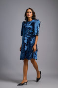 Load image into Gallery viewer, Navy Blue Shimmer Knee-Length Dress with Round Neckline
