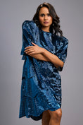 Load image into Gallery viewer, Navy Blue Shimmer Knee-Length Dress with Round Neckline
