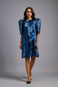 Load image into Gallery viewer, Navy Blue Shimmer Knee-Length Dress with Round Neckline
