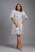 Load image into Gallery viewer, Silver Shimmer Knee-Length Dress with Round Neckline

