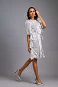 Load image into Gallery viewer, Silver Shimmer Knee-Length Dress with Round Neckline
