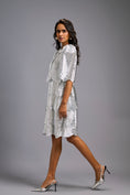Load image into Gallery viewer, Silver Shimmer Knee-Length Dress with Round Neckline
