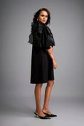 Load image into Gallery viewer, Black A-Line Dress with Shimmer Shoulders and Three-Quarter Sleeves
