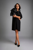 Load image into Gallery viewer, Black A-Line Dress with Shimmer Shoulders and Three-Quarter Sleeves
