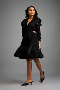 Load image into Gallery viewer, Lapelled Collared Dress with Shoulder Embellishments and Shimmer Skirt
