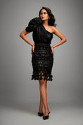 Load image into Gallery viewer, One-Shoulder Co-ord Set with Textured Sleeve and 3D Applique Hemline
