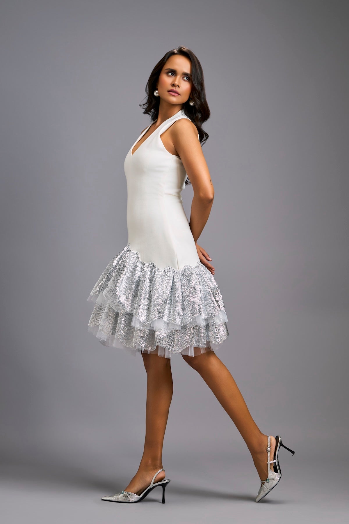 White Halter Neck Cocktail Dress