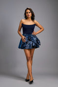 Load image into Gallery viewer, Strapless Navy Blue Mini Dress With Voluminous Shimmer Bottom
