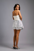 Load image into Gallery viewer, Strapless White Mini Dress With Voluminous Shimmer Bottom
