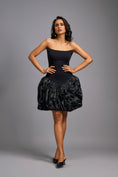 Load image into Gallery viewer, Strapless Black Dress with Shimmer Ruched Bottom
