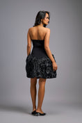 Load image into Gallery viewer, Strapless Black Dress with Shimmer Ruched Bottom
